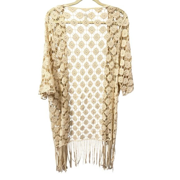 Rebellion Boho Crochet Lace Kimono Cardigan With Fringe  Size L - Picture 9 of 12